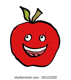 Retro cartoon happy apple. Vector illustration on white background.