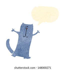 retro cartoon happy cat with speech bubble