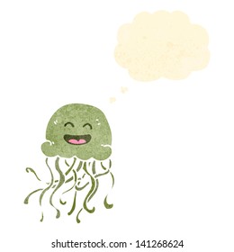 retro cartoon happy jellyfish