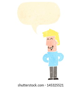 retro cartoon happy man with speech bubble