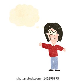retro cartoon happy man with thought bubble