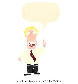 retro cartoon happy office man asking question
