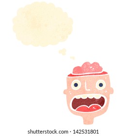 cabeza de caricatura retro con cerebro abierto