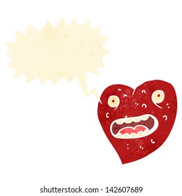 corazón de dibujos animados retro con burbuja de habla