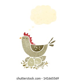 retro cartoon hen on nest of eggs
