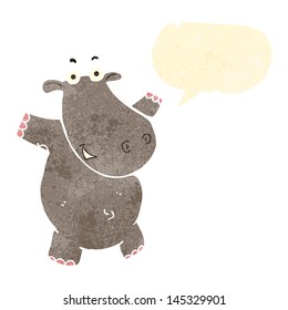 retro cartoon hippo with speech bubble