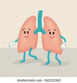 Retro Cartoon Of Human Lungs Characters