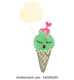 retro cartoon ice cream cone with thought bubble