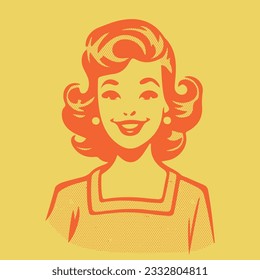 retro cartoon illustration of a beautiful and happy woman