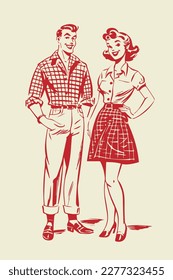 retro cartoon illustration of a couple