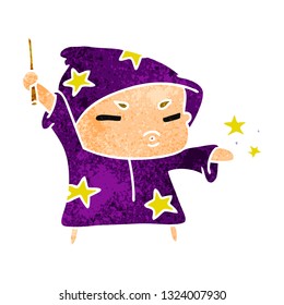 retro cartoon illustration  cute kawaii wizard child