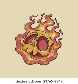 retro cartoon illustration of fire skull