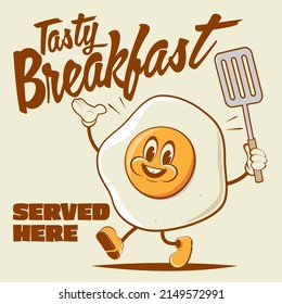 retro cartoon illustration of a fried egg