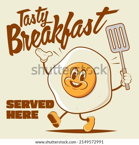 retro cartoon illustration of a fried egg