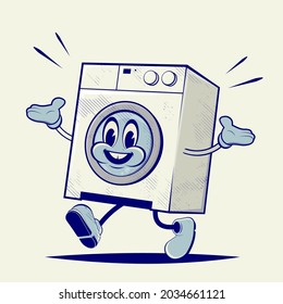 retro cartoon illustration of a funny washing machine