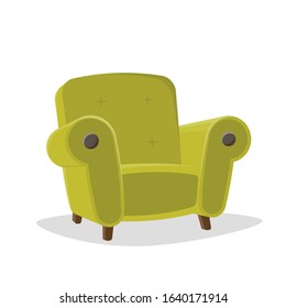 retro cartoon illustration of a green armchair