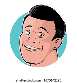 retro cartoon illustration of a handsome man in a badge