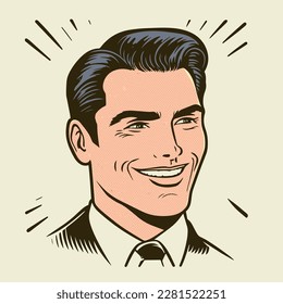 retro cartoon illustration of a handsome smiling man