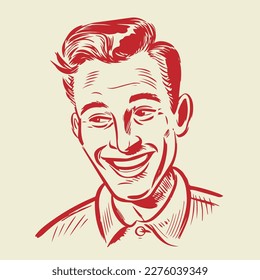 retro cartoon illustration of a happy man