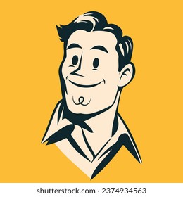 retro cartoon illustration of a happy man