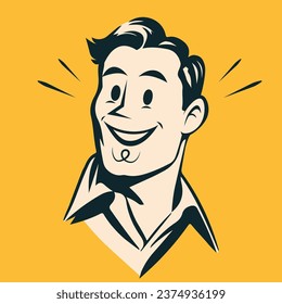 retro cartoon illustration of a happy man