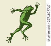 retro cartoon illustration of a jumping frog