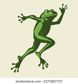 retro cartoon illustration of a jumping frog