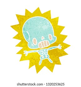 retro cartoon illustration kawaii electrocuted skeleton