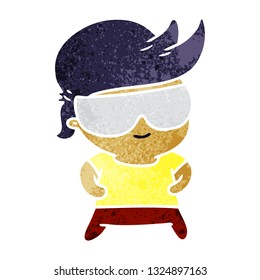 retro cartoon illustration kawaii kid with shades