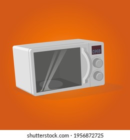 retro cartoon illustration of a microwave oven