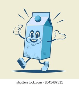retro cartoon illustration of a milk box