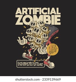 retro cartoon illustration of skulls emerging from smartphone