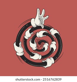 retro cartoon illustration of spiral hands