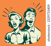 retro cartoon illustration of a surprised couple