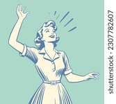 retro cartoon illustration of a woman looking up