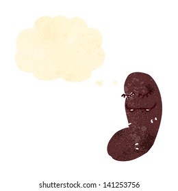 riñón de dibujos animados retro con burbuja de pensamiento