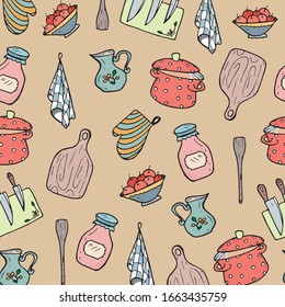 Retro cartoon kitchen utensils pattern