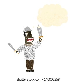 retro cartoon knight with swords