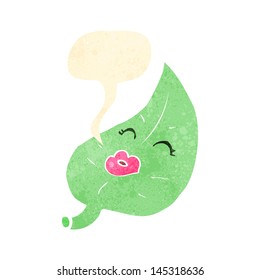 retro cartoon leaf with speech bubble