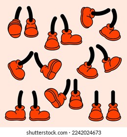 Retro cartoon legs in shoes. Vintage 50s, 60s comic style feet set. Cartoon vector illustration.