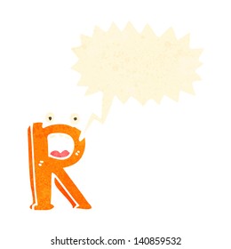retro cartoon letter r with speech bubble