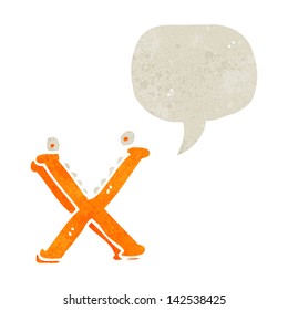 retro cartoon letter x with speech bubble