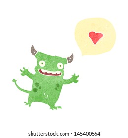 retro cartoon little devil with love heart
