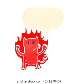 caricatura retro pequeño diablo con burbuja de habla
