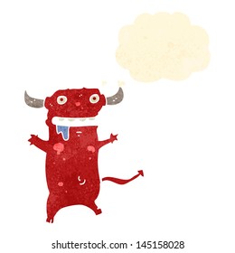 retro cartoon little devil with thought bubble