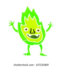 retro cartoon little green flame