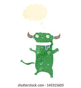 retro cartoon little monster with speech bubble