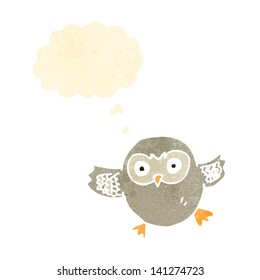 retro cartoon little owl with thought bubble