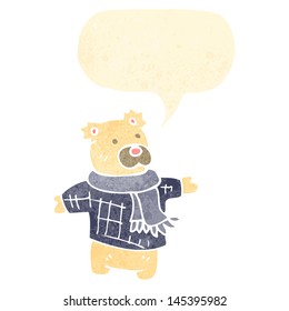 retro cartoon little polar bear with speech bubble
