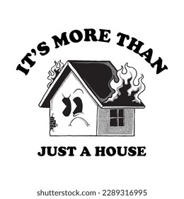 retro cartoon logo of burned house